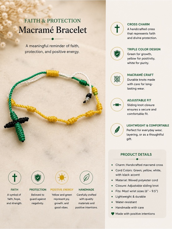 Jewelry - Macramé Faith & Protection Bracelet — Green, Yellow, White, Black